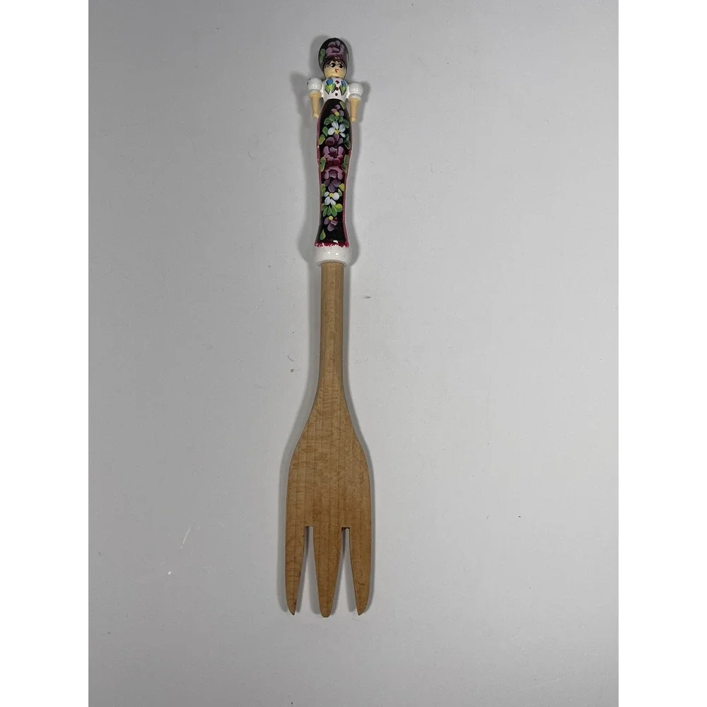 Vintage Hungarian Lady Wood Salad Serving Fork Thong Hungarian Lady Doll‎
